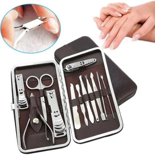 1/12/13PCS Pedicure/Manicure Set Nail Clippers Cuticle Pusher Grooming Kit Nail Art Tools Set With Case Nail File Polish