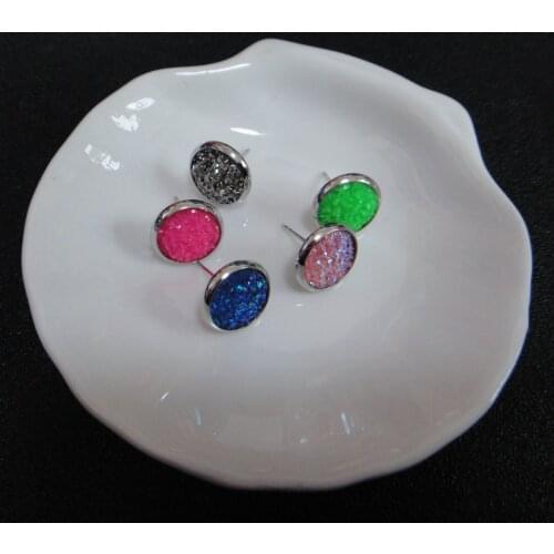 20prs/lot assort colors 10mm Rhodium color druzy earrings wholesale