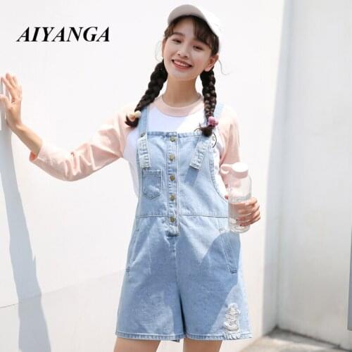 2019 Summer Fashion Hole Denim Overalls for Women Jumpsuit Female Single-breasted Cotton Rompers Womens Playsuit Straps Overalls