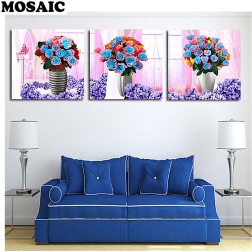 3 Panels flower Diamond Painting Cross Stitch Full Diamond Embroidery sale canvas painting diamond mosaic kitchen Decoration