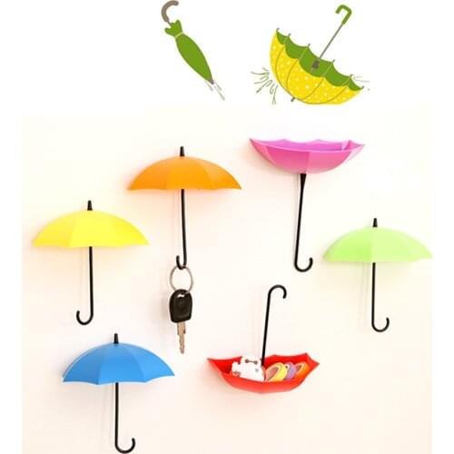 3pcs/lot Umbrella Shaped Creative Key Hanger Rack Decorative Holder Wall Hook Kitchen Organizer Bathroom Accessory