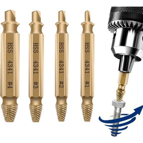 4Pcs/set Broken Damaged Screw Extractor Drill Bit Guide Set Broken Bolt Fastener Remover Easy Out Carpentry Screw Extractor