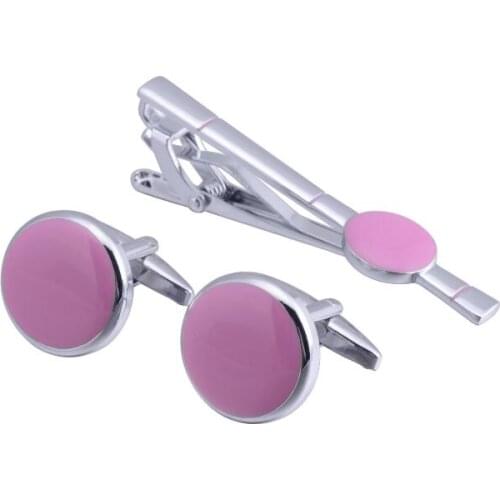 5sets/lot Romantic Wedding Tie Clip Cufflinks Set Copper Pink Tie Clip+Cuff Links Set Mens Wedding/Party Jewelry Gift Wholesale
