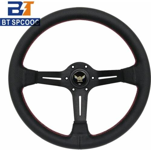 Spceddy Car Steering Wheel 14 Inch 350mm 40mm Deep Wheels Black Leather Racing Drift Sport Steering Wheel Universal With Sticker