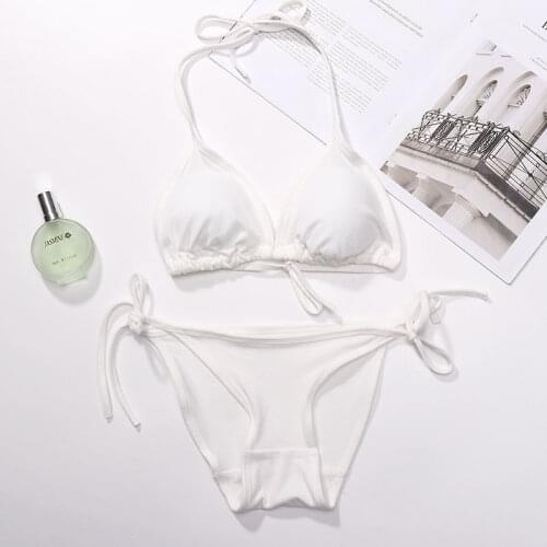 White Lady Sensual Sexy Lingerie Set Fashion Girl Women Tie Bandage Swimwear Beach Suit Bras underpants Bra Briefs Set Underwear