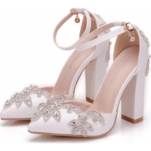 Crystal Queen White 11CM Rhinestone Sandals Pointed Shoes Women Sweet Luxury Platform Wedges Shoes Wedding heels High Heels