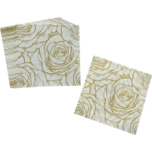 20pcs Golden Rose Floral Flower Theme Paper Napkins Festive Party Tissue Napkins Decoration Party Disposable Tableware
