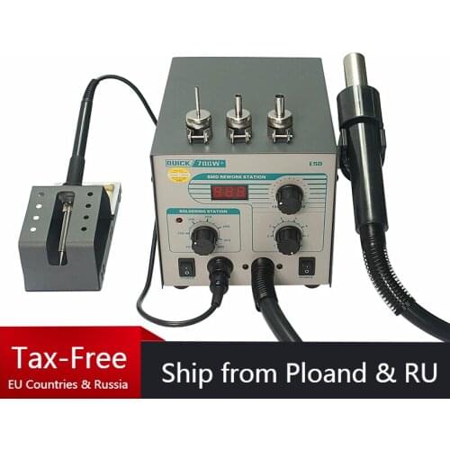 QUICK 706W+ Digital Display Hot Air Gun + Soldering Iron Anti-static Temperature Lead-free Rework Station 2 in 1 With 3 Nozzles