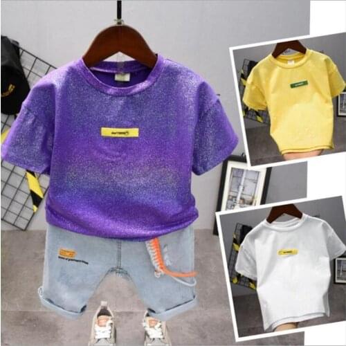Children Boys Baby Twinkle T-Shirt Jeans Shorts Summer Kids Clothing Sets Toddler Boys Denim Pants Sports Clothes Set 2-6Y