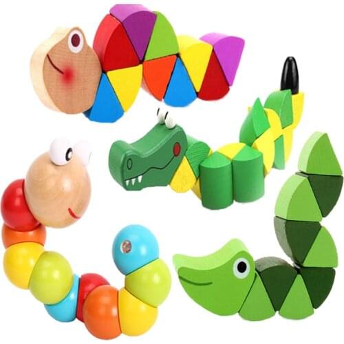 Kids Montessori Materials Wooden Education Toys Baby Fingers Flexible Training Twisting Worm Puzzle Math Toy for 1 2 3 Years Old