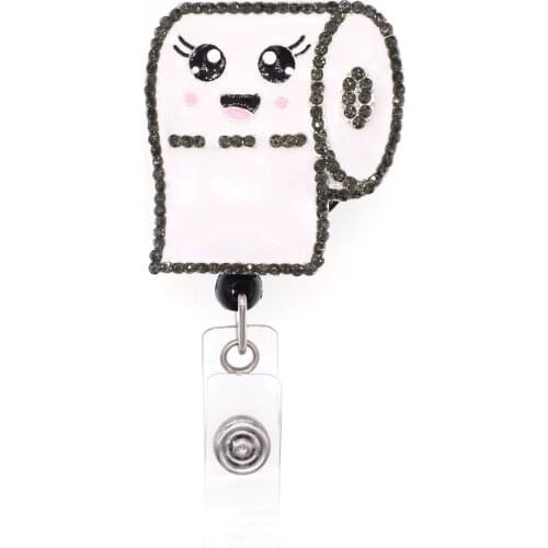 Hot Sale Cute Tissue Rhinestone Retractable Id Badge Holder Reel
