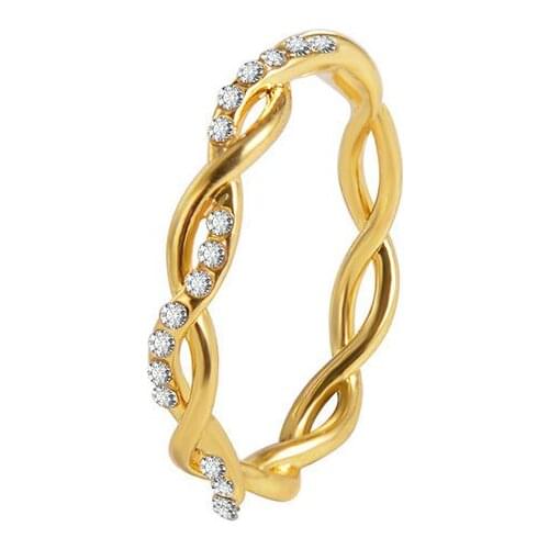 Exquisite Full Shiny Clear Crystal Double Woven Bands Elegant Silver Plated Rose Golden Rings For Women