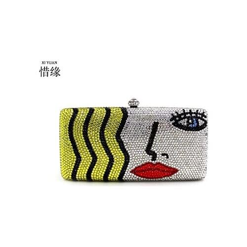XIYUAN Human Face Rhinestone Clutch Purse Evening Bags for Women Handbag Formal Party Cocktail Stylish Crystal Purses Handbags