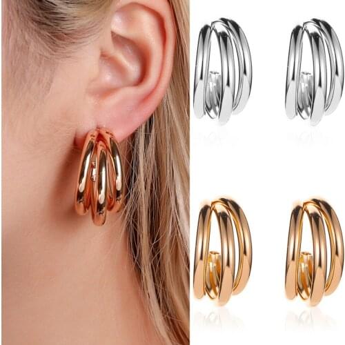 Creative Metal Tube C Shape Hoop Earring Chic Wide Semicircle Curved Women Earring Charm Geometric Jewelry brincos