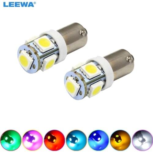 LEEWA 5pcs DC12V Auto BA9S 1.2W 5050 5-SMD Car LED Light License Plate LED Lamp 7-Color #CA1534