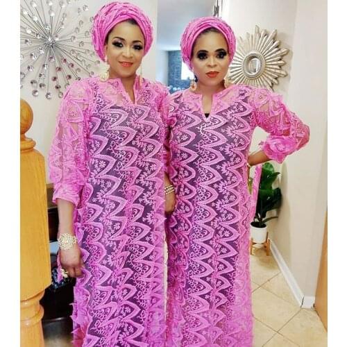 2020 Summer Elegent African Women V-neck Long Sleeve Lace Plus Size Long Dress American Clothing Plus Size Clothing for Women