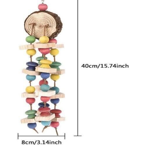 LHXMAS PET TOYS Small pet parrot biting bird toy Cowhide string wooden building blocks nibbling string