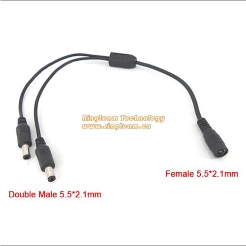 Copper Core 5.5*2.1 mm 12V Power DC Cable Splitter 1 Female to 2 Male for CCTV LCD Monitor Camera Camcorder