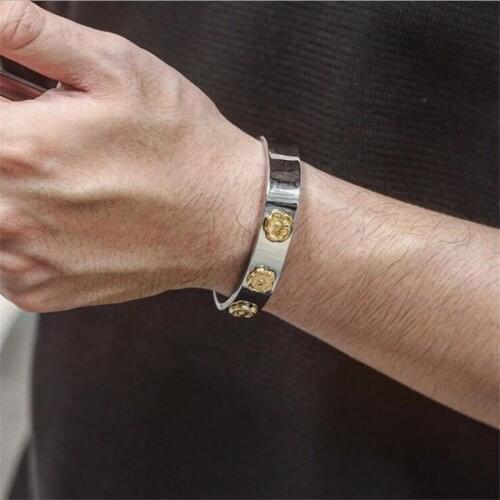 Good Quality Vicking Heavy Three Flowers Stainless Steel Men Bracelet Gold-color Cuff Braclets Bangles pulseira masculina