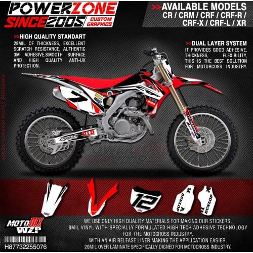 PowerZone Custom Team Graphics Backgrounds Decals 3M Stickers Kit For HONDA CRF250R 2014-2017 CRF450R 2013-2016 076