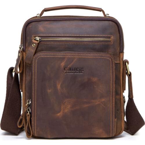 Natural Cowhide Retro Small Men Bag Genuine Leather Messenger Bag Mens Shoulder Crossbody Male Pack Back Flap Business Handbag