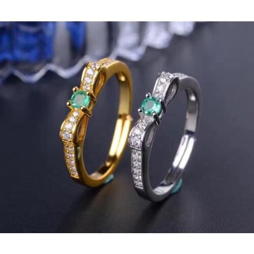 New natural emerald ring 925 silver ladies ring simple, compact, fashionable and cute