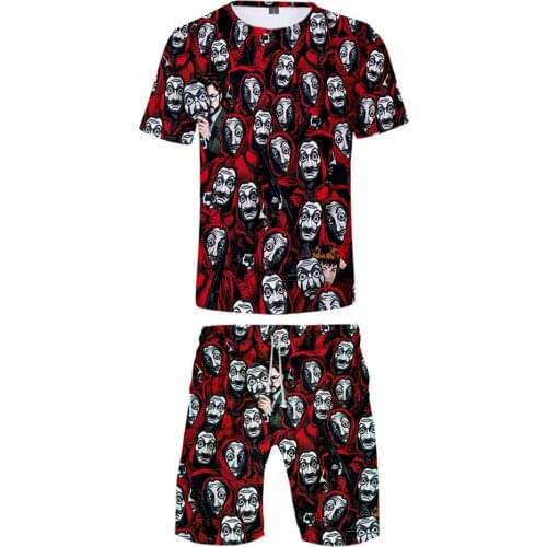 Novelty Hot La Casa De Papel Two Pieces Sets Men Boy Money Heist The House Of Paper T Shirt+Shorts Suit Summer Fast dry Clothes