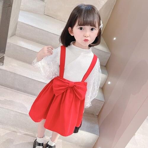 Girls Clothes Big Bow Clothes For Girls Tshirt + Dress Girls Sets Spring Autumn Childrens Clothing