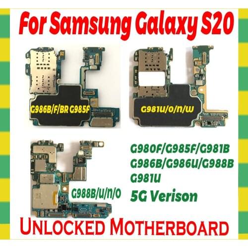 Original Unlock For Samsung Galaxy S20 G980F G985F G981B G986B G986U G988B G981U 5G VersionPlus Motherboard 128G Main Logicboard