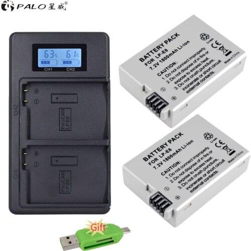 PALO 1800mAh LP-E8 Batteries Charger Bateria + LCD Dual Charger For Canon EOS 550D 600D 650D 700D X4 X5 X6i X7i T2i T3i T4i T5i