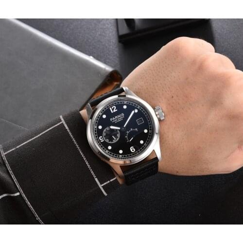 PARNIS ST 2530 Power Reserve 46.5mm Men Wristwatch Automatic Movement Leather Band
