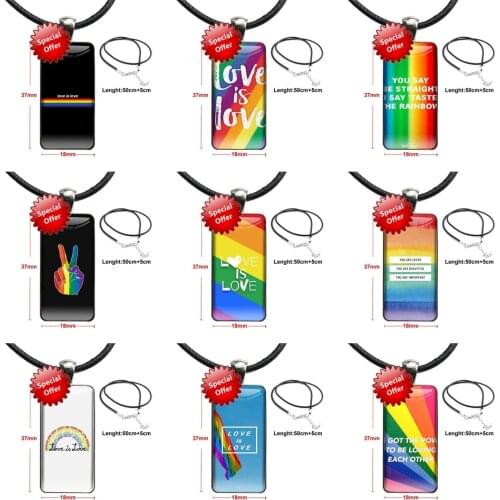 For Girls Handmade Gift Gay Lesbian Lgbt Rainbow Pride Art Black Fashion Glass Cabochon Necklace With Women Statement Pendant