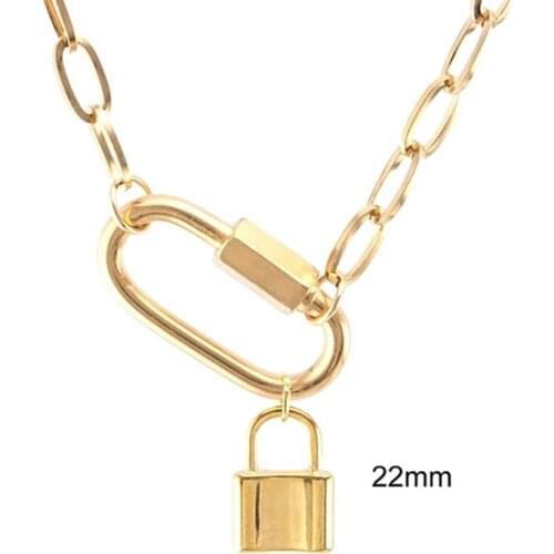 Stainless Steel Padlock Lock Pendant Necklace Gold/Silver Color Metal Lock Charm Choker Carabiner Heavy Duty Chain Necklaces