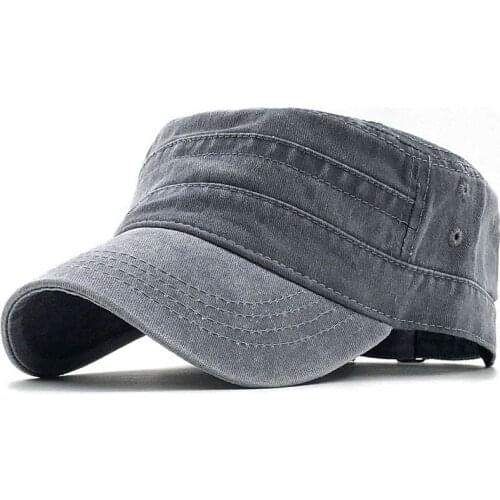 Simple Military Cap 100% Cotton Flat Top Hat For Men Vintage Army Hat Cadet Military Patrol Cap Outdoor Fishing hat