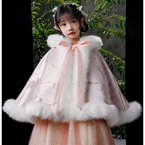 Pink Printed Kids Princess Thicken Plush Wraps Shawl Flower Girls Party Bolero Shrug Cape Wedding Winter Party Jacket