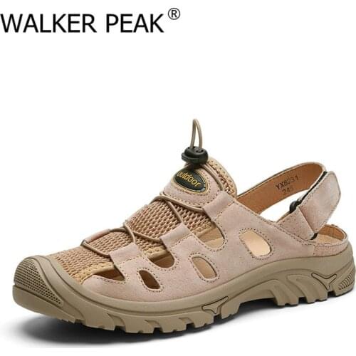 Size 38-44 Mens Sandals Comfort Genuine Leather Summer High Quality Beach Slippers Casual Footwear Outdoor Beach Shoes 2021 New