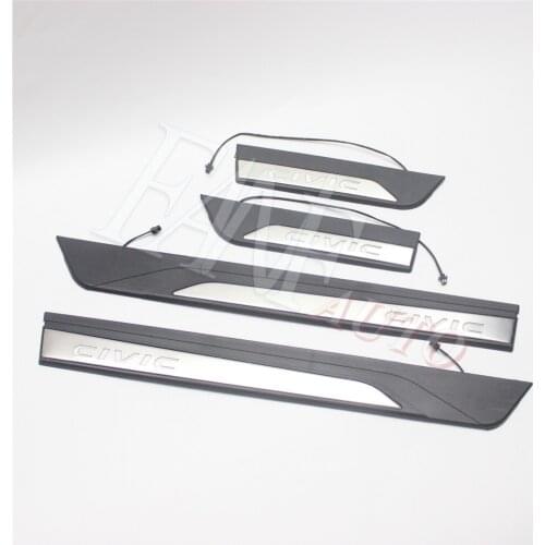 Car Styling Stainless Steel Blue Red Led Door Sill Scuff Plate Guard Sills Protector Trim For Honda Civic 2016-2020 10TH
