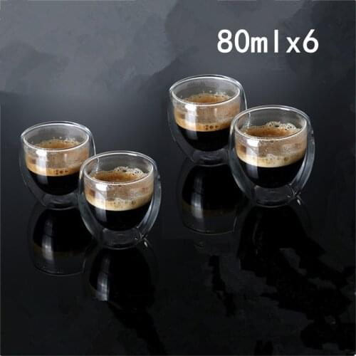 1/4/6PCS Double Wall Glass Cup Clear Resistant Handmade Mini Tea Mug Coffee Milk Juice Healthy Drink Double Layer Glass Mug