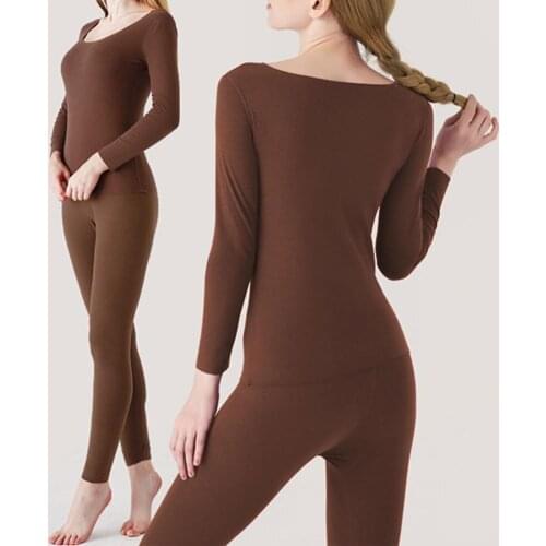 Autumn Winter Thermal Underwear Women Solid Color Long Sleeve Top Long Pants Skinny Thermal Underwear Set Women Outfits Homewear