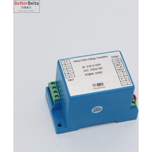 3 phase voltage transmitter 3 phase 3 wire 3 phase 4 wire 0-450V Din type 0-5V , 0-10V, 0-20mA, 4-20mA analog output transduser