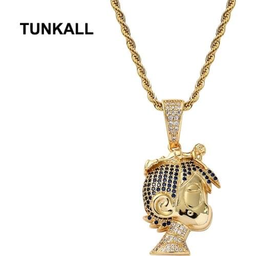 TUNKALL Wholesale Hip Hop Pendant Brass Micro pave with CZ Bling Bling Mens Necklace Rock Jewelry CN309