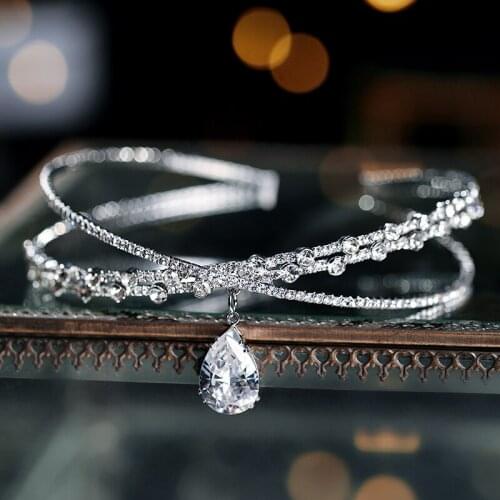 Vintage Crystal Bridal Hair Accessory Wedding Rhinestone Waterdrop Leaf Tiara Crown Headband Necklace Bridesmaid Clasp Jewelry