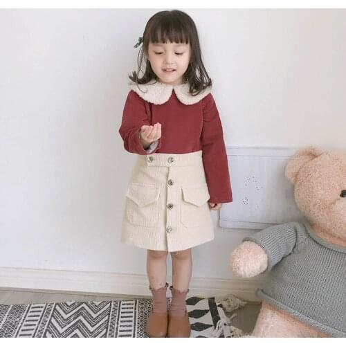 2-7 Y Baby Girls Skirts 2020 Autumn Winter New Toddlers Korean Solid Skirt Casual Pockets Buttons Corduroy Skirt For Girl Kids