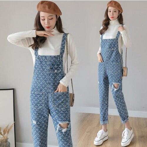 2019 autumn womens Harlan denim overalls printed hole jeans women