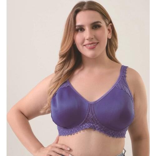 Womens Soft Cotton Plus Size Wirefree Non-Padded Full Coverage Lace Seamless Bra 44DD