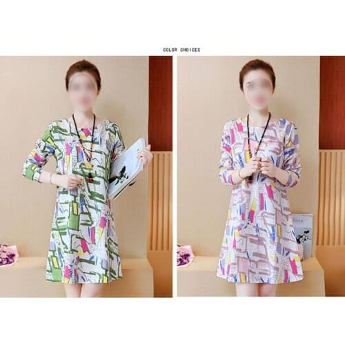 2019 New Spring Women Casual temperament Dress Sunscreen Round Neck Pullover Fashion Casual Print Dress Hot Sale