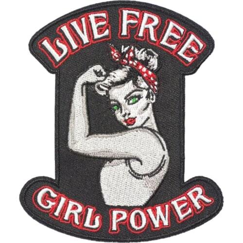 Live Free Girl Power Embroidery Iron on Patches for Clothing DIY Motorcycle Biker Vest Applique Customized Lady Rider Accessory