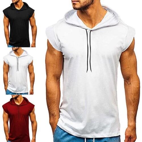 Hooded Solid Color Fitness Vest Men Sleeveless Slim Quick-drying Sweat Absorbing Bodybuilding Vest Pullover Top for Daily Wear