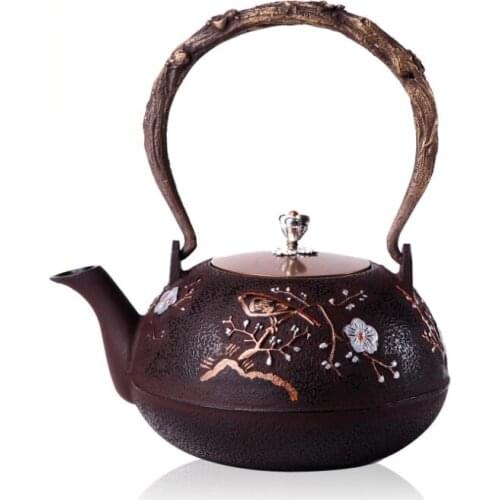 1.2L Handmade Chinese Tea Cast Iron Teapot Pot Pure Hand Uncoated Chinese Tea Pot Drink Water Kettle Durable China Teapot Gift