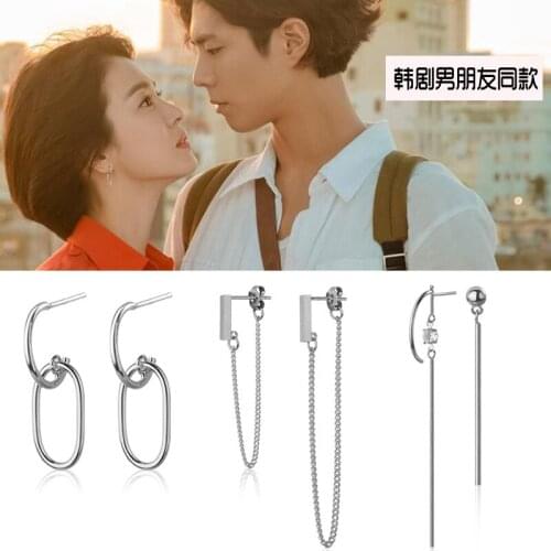 1 Pair Fashion Sweet Geometric Chain Earline Feminine Flash Drill Asymmetric Ear Nails Earrings For Women New Korean Earrings